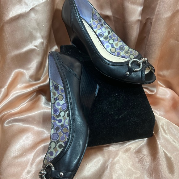 Coach "Stella" Black Open Toe Wedges Peep Toe - Size 9 1/2” - Cute Offic… - Picture 10 of 13